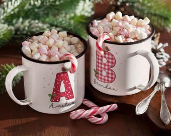 Personalized Christmas Enamel Camping Mug - Christmas Gift for Kids, Custom Name Mug, Christmas Mug