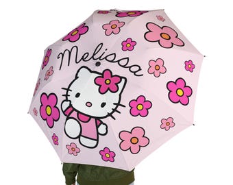 Personalized Hello Kitty Umbrella | Pink Cute Cat Print Foldable Umbrella