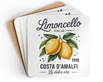 Limoncello-Inspired Corkwood Coaster Set | Summery Vibe, Home Decor, Gift for Host, Kitchen Table Accessory, Lemon-Themed Decor