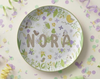 Personalized Spring Floral Kids Plate, Custom Name Dinnerware
