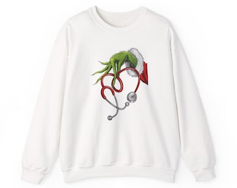 Grinch Nurse Sweatshirt: Stethoscope Christmas Sweater - Unisex Holiday Jumper