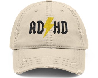 Embroidered ADHD Awareness Distressed Dad Hat: Adjustable Cotton Cap
