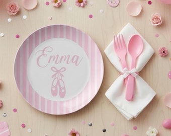 Personalized Pink Ballet Plate, Custom Name Dinnerware, Birthday Gift