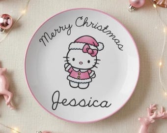 Hello Kitty Dinner Plate, Family Christmas Dinner Plate, Personalized Gift, Christmas Gift