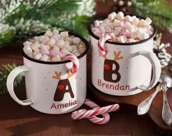 Personalized Christmas Enamel Mug – Custom Name Gift for Kids