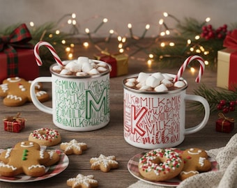 Enamel Camping Mug: Milk Typography, Christmas Gift for Kids