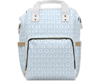Cute Baby Blue Elephant Diaper Backpack for Moms, Baby Bag, Travel Backpack, Nursery Essential, Eco-Friendly, Perfect Baby Shower Gift