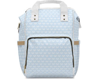 Baby Blue Bows Diaper Backpack for Moms, Baby Bag, Travel Backpack, Nursery Essential, Eco-Friendly, Perfect Baby Shower Gift