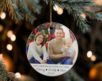 Personalized Family Photo Ornament Ceramic | First Christmas 2025