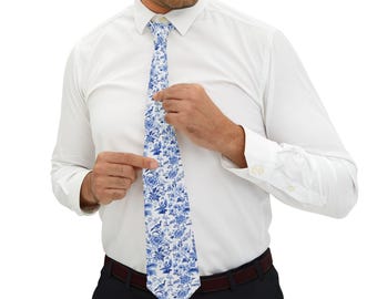 Chinoiserie Necktie, Elegant Asian Inspired Design, Satin Tie for Weddings, Parties, Formal Events, Oriental Print Necktie, Gift for Dad