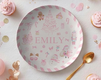 Personalized Christmas Plate, Pink Christmas Plate, Custom Name Christmas Plate, Christmas Gift for Girls