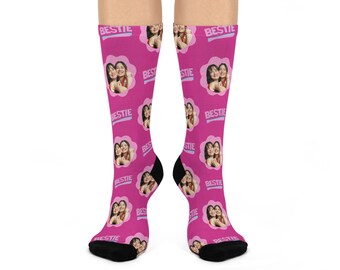 Custom Cushioned Crew Socks, Personalized Crew Socks, BFF Gift, Gift for Bestie, Birthday Gift, Gag Gift, Novelty Gift
