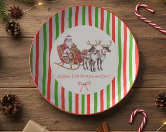 Vintage Santa Plate, Striped Pattern, Vintage Christmas Tableware, Holiday Gift