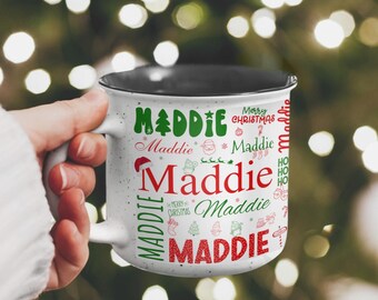 Personalized Christmas Camping Mug – Custom Name Word Art