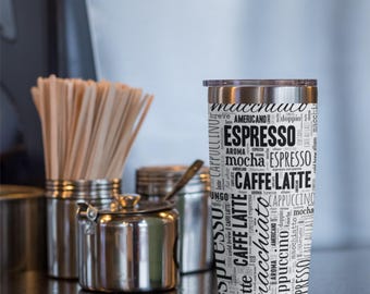 Espresso Word Cloud Tumbler 20oz, Coffee Subway Art Tumbler, Coffee Lovers Travel Mug, Coffee Lover's Word Cloud