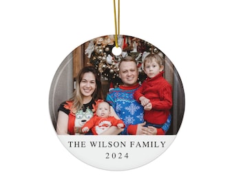 Custom Photo Ceramic Ornament, Christmas Ornament, Family Photo Christmas Ornament, Round Ornament, Housewarming Gift