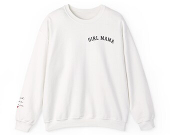 Customizable Girl Mama Sweatshirt: Children's Names on Sleeve