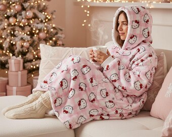 Hello Kitty Hooded Blanket: Cozy Snuggle Blanket, Christmas Gift