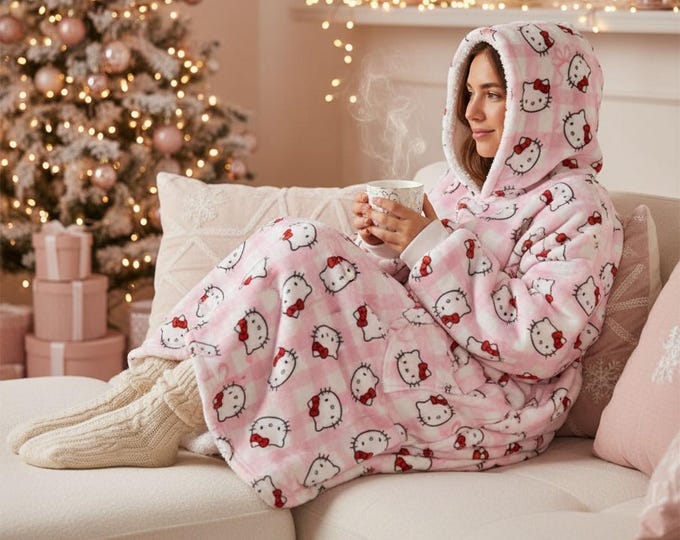 Featured listing image: Hello Kitty Hooded Blanket: Cozy Snuggle Blanket, Christmas Gift
