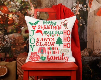 Merry Christmas Throw Pillow, Happy Holidays, Word Art, Subway Art, Holiday Decor, Christmas Decor, Christmas Throw Pillow, Various Sizes