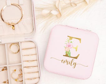 Personalized Jewelry Travel Case, Vegan Leather, Custom Name