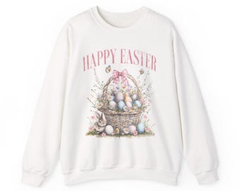 Happy Easter Crewneck Sweatshirt: Easter Basket Design, Spring Holiday