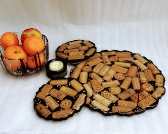 Wine Cork Tray Set, Coasters and Tea Light Holder, Housewarming Gift