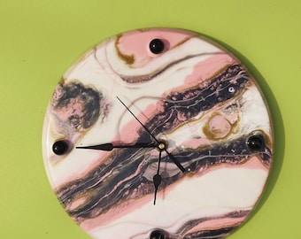 Wall resin clock . Epoxy resin clock . Multicoloured resin wall clock Dial 26 cm