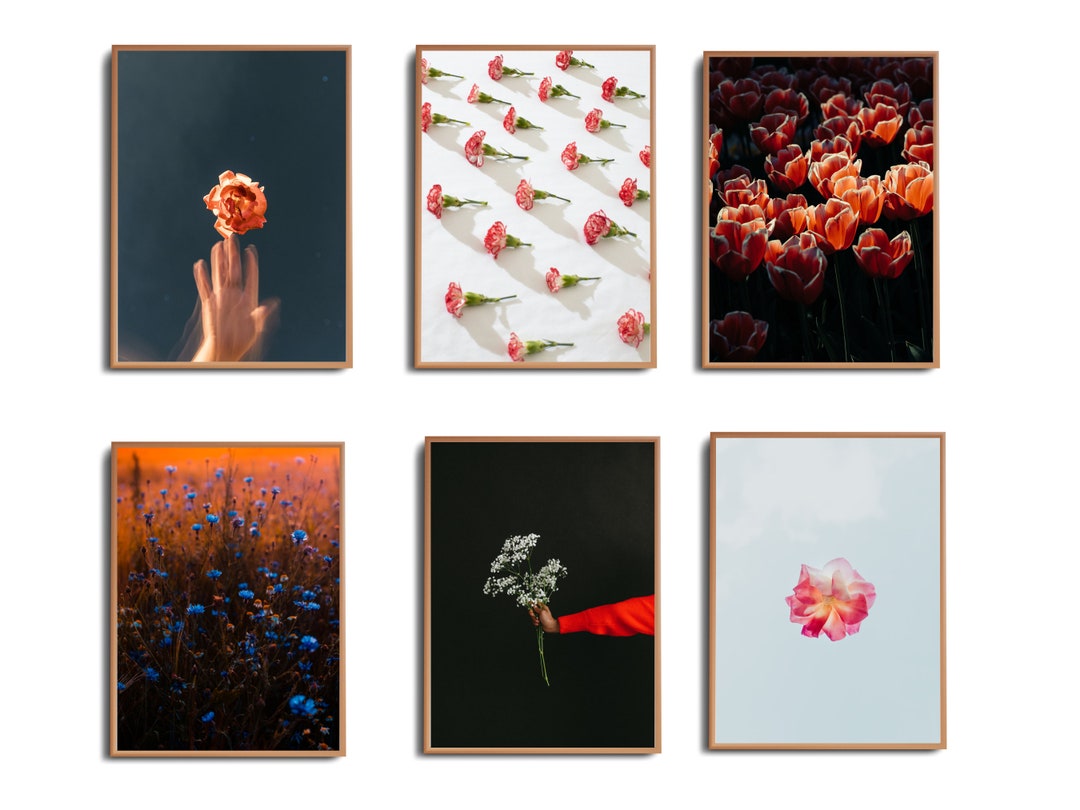 Flower Wall Collage Set, Gallery Wall Art Kit, Digital Download, Romantic Wall Art, Girl Wall