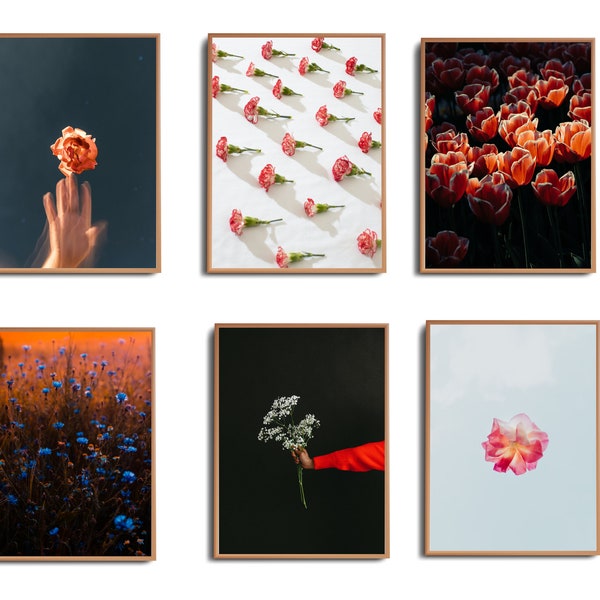Flower Wall Collage Set, Gallery Wall Art Kit, Digital Download, Romantic Wall Art, Girl Wall Decor, Printable Photography Wall Art