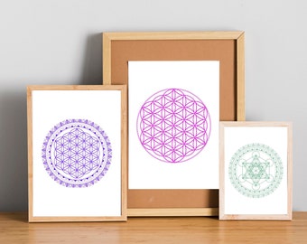 Sacred Geometry Symbols Gallery Wall Art Kit, Metatron, Flower of Life, Digital Download, Wall Decor, Printable