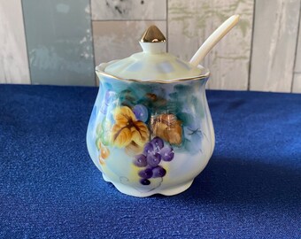 Blue Sugar Bowl With Spoon Etsy