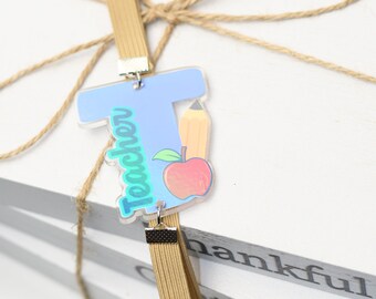 Teaching Inspiration Stretchy Bookmark: Apple & Pencil Acrylic, Celebrate Educators with this Elastic Band Bookmark, Ideal Gift for Teachers