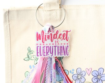 Mindset ist alles Band Zipper Pull, Einkaufstasche Quaste, Rucksack Anhänger, Taschen Anhänger, Turnbeutel Anhänger, Cheer Bag Anhänger, Turnbeutel Anhänger, Sporttasche Anhänger