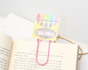 Marcador de clip de colores de crayón, marcador para colorear, regalo para lector, regalo para maestro, marcador rosa, marcador resistente, regalo de bibliófilo