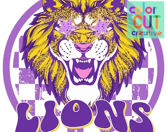Lions preppy mascot png | digital download | purple gold mascot