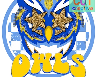 Blue & Gold Owls Mascot PNG: Preppy Digital Download