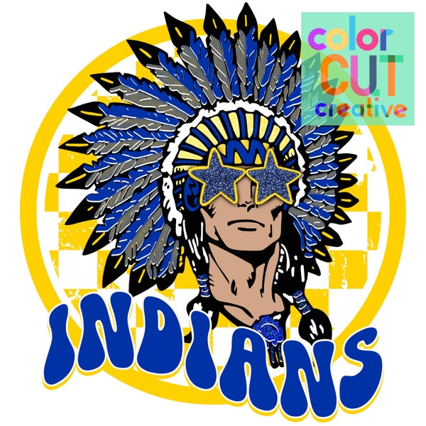 Indians preppy mascot png | digital download | blue yellow