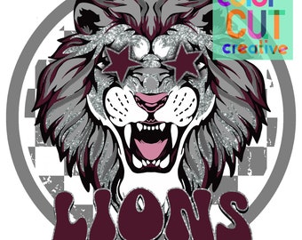 Lions preppy mascot png | digital download | maroon silver grey black whtie