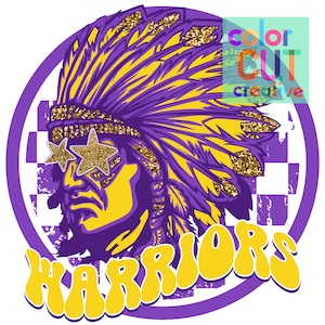 Warriors preppy mascot png | digital download | purple yellow gold glitter