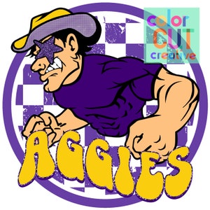 Aggies preppy mascot png | digital download | purple gold checkerboard
