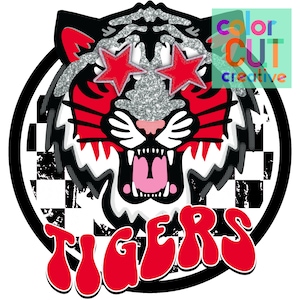 Tigers preppy mascot png | digital download | red black white silver