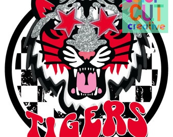 Tigers preppy mascot png | digital download | red black white silver