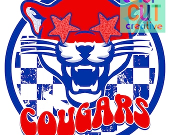 Mascota preppy de los Cougars PNG / descarga digital / rojo, blanco y azul