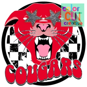 Cougars preppy mascot png | digital download | red black white