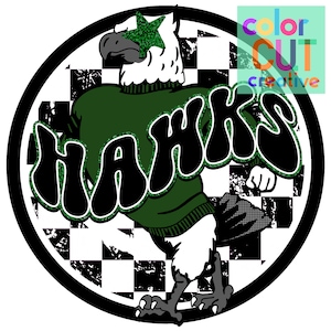 Hawks retro preppy mascot png | digital download | dark green black white