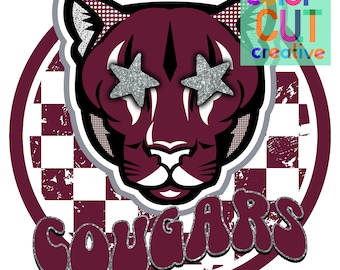 Cougars Maskottchen png | digitaler Download | Kastanienbraun Silber Grau Schwarz Weiß