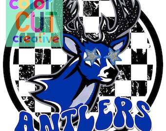 Antlers preppy mascot png | digital download | royal blue black white silver