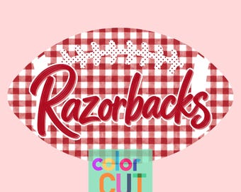 Fútbol americano Razorbacks estilo preppy con estampado de cuadros vichy png / descarga digital / rojo blanco