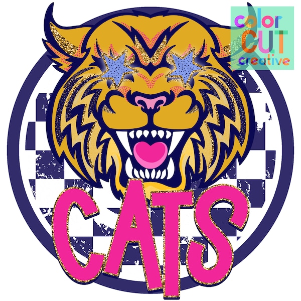 Cats preppy mascot png | digital download | navy gold pink